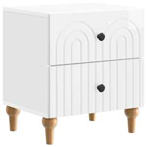 Nočna omarica Bela visok sijaj 43 x 34,5 x 48 cm Inženirski les