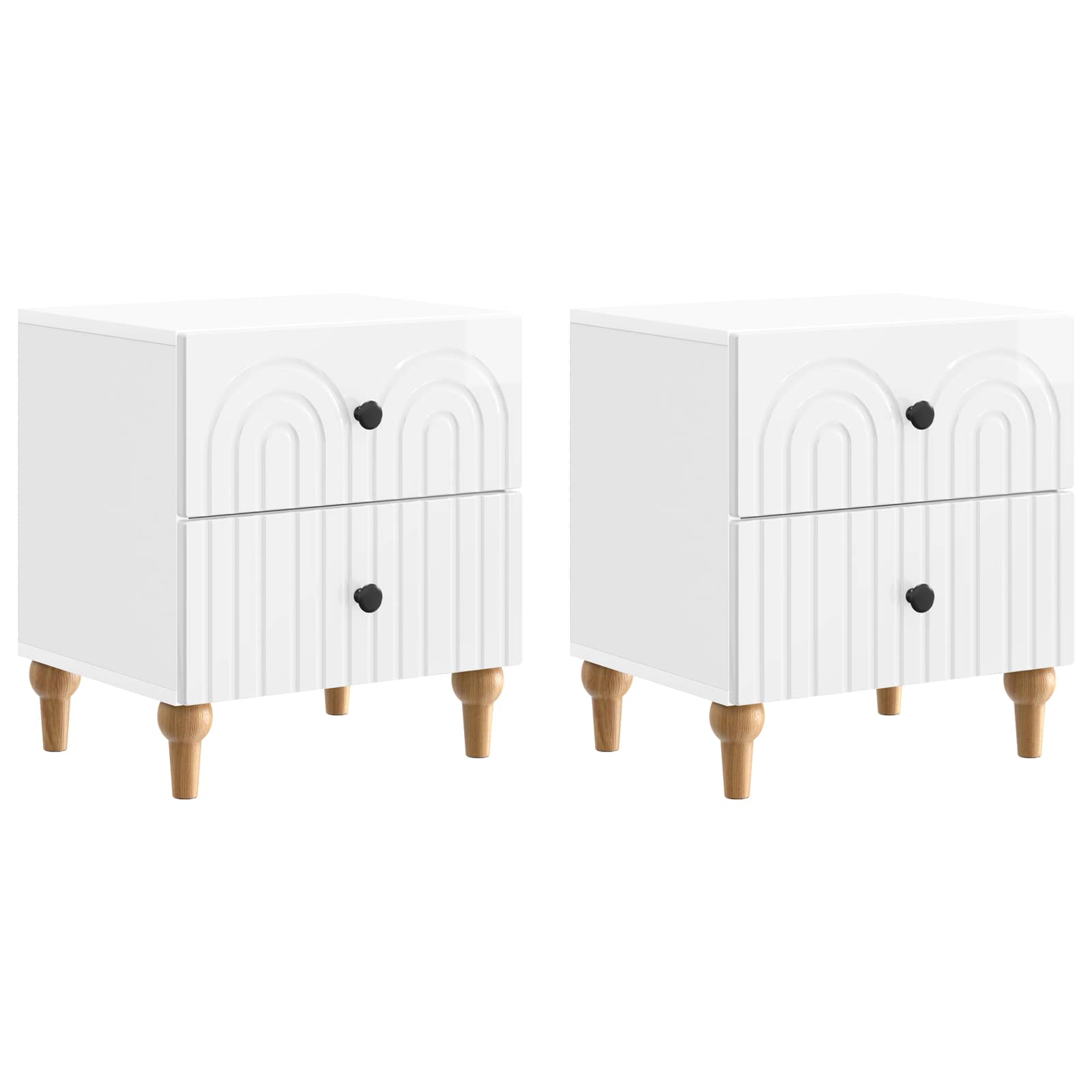vidaXL Dulap de noapte 2 pcs Alb foarte lucios 43 x 34,5 x 48 cm