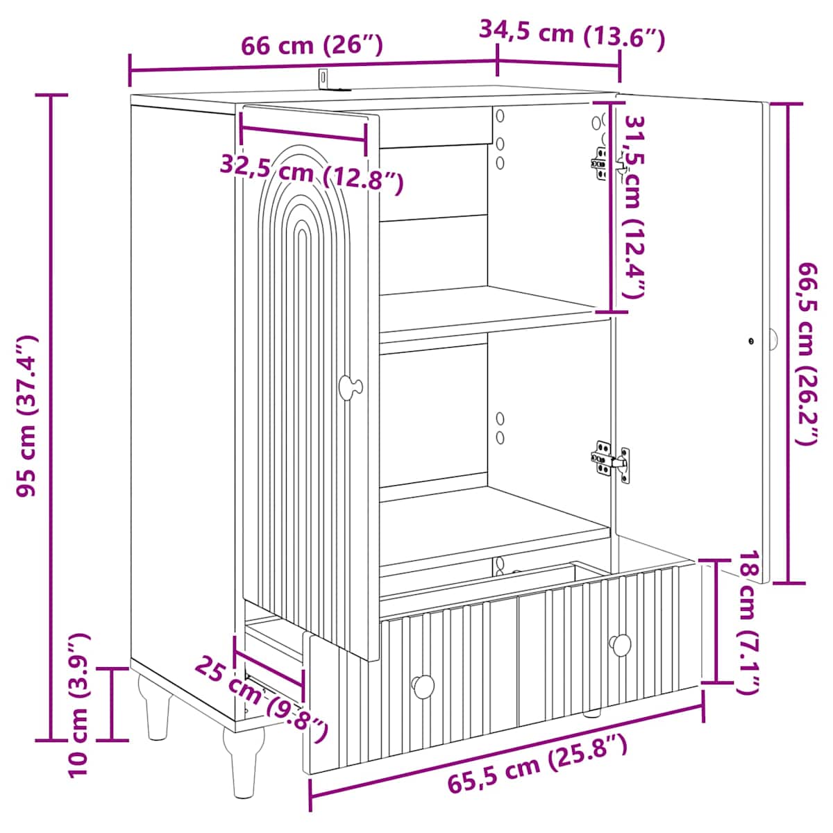 Sideboard 66 x 34,5 x 95 cm Konstrueret træ - Billede 10