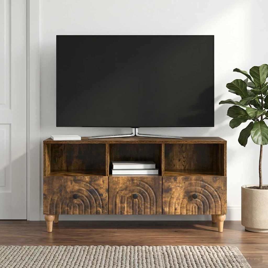 TV-kaappi Savustettu Tammi 102 x 34,5 x 50 cm Käsitelty puu - Image 4