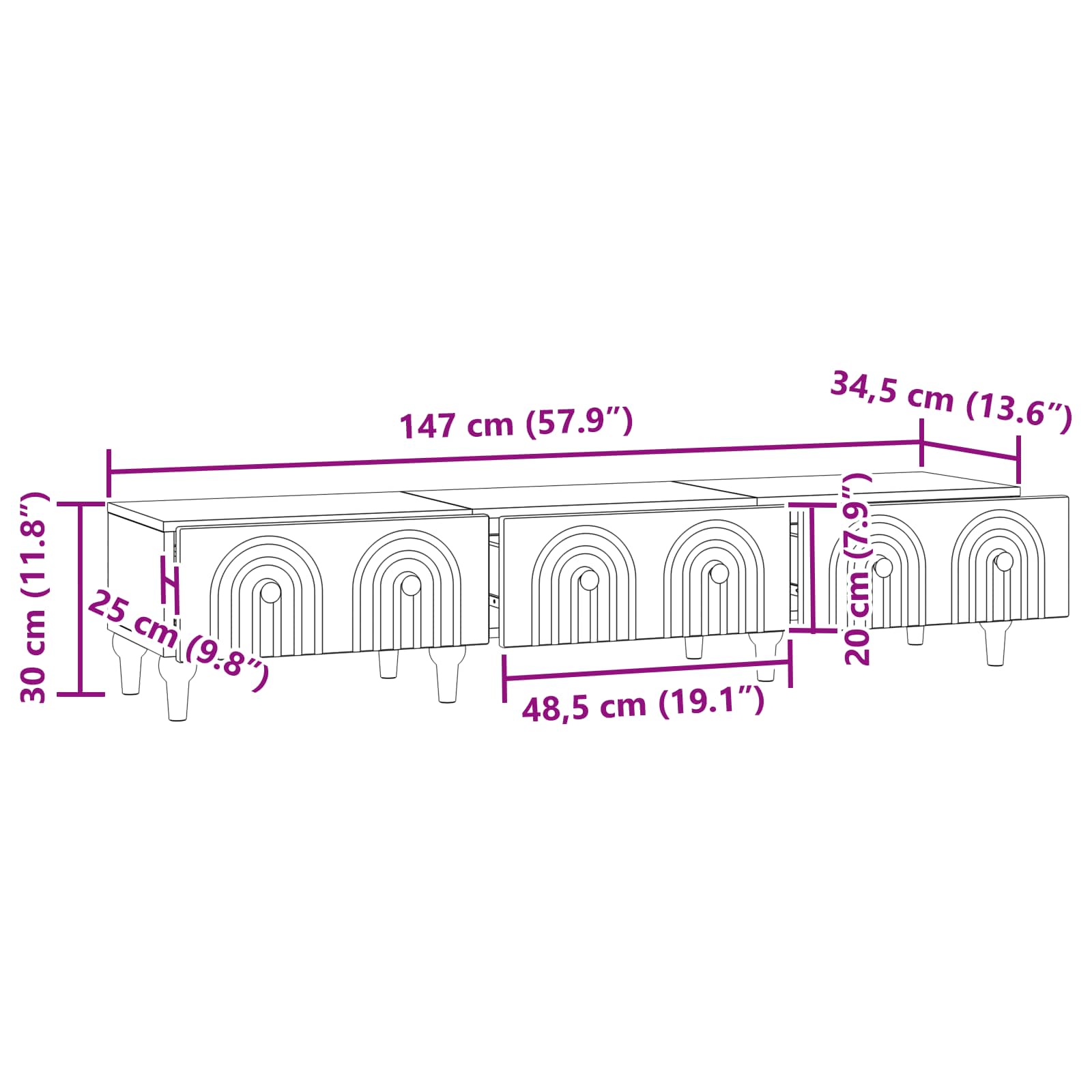 Ντουλάπι TV Λευκό 147 x 34,5 x 30 εκ Επεξεργασμένο Ξύλο - Image 9