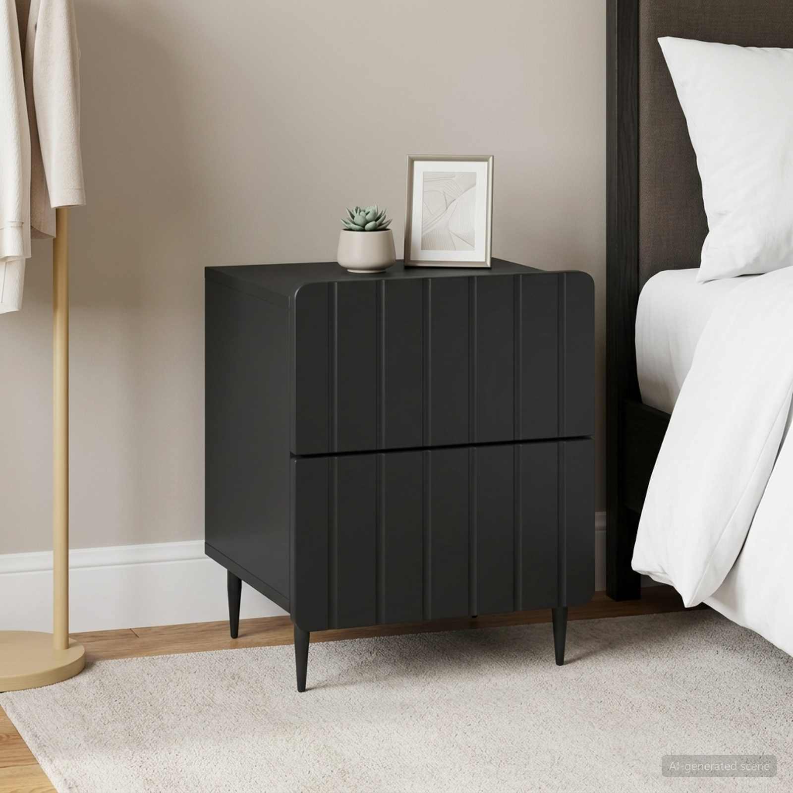 Κομοδίνο 2 pcs Μαύρο 43 x 34,5 x 49,5 εκ Επεξεργασμένο Ξύλο
