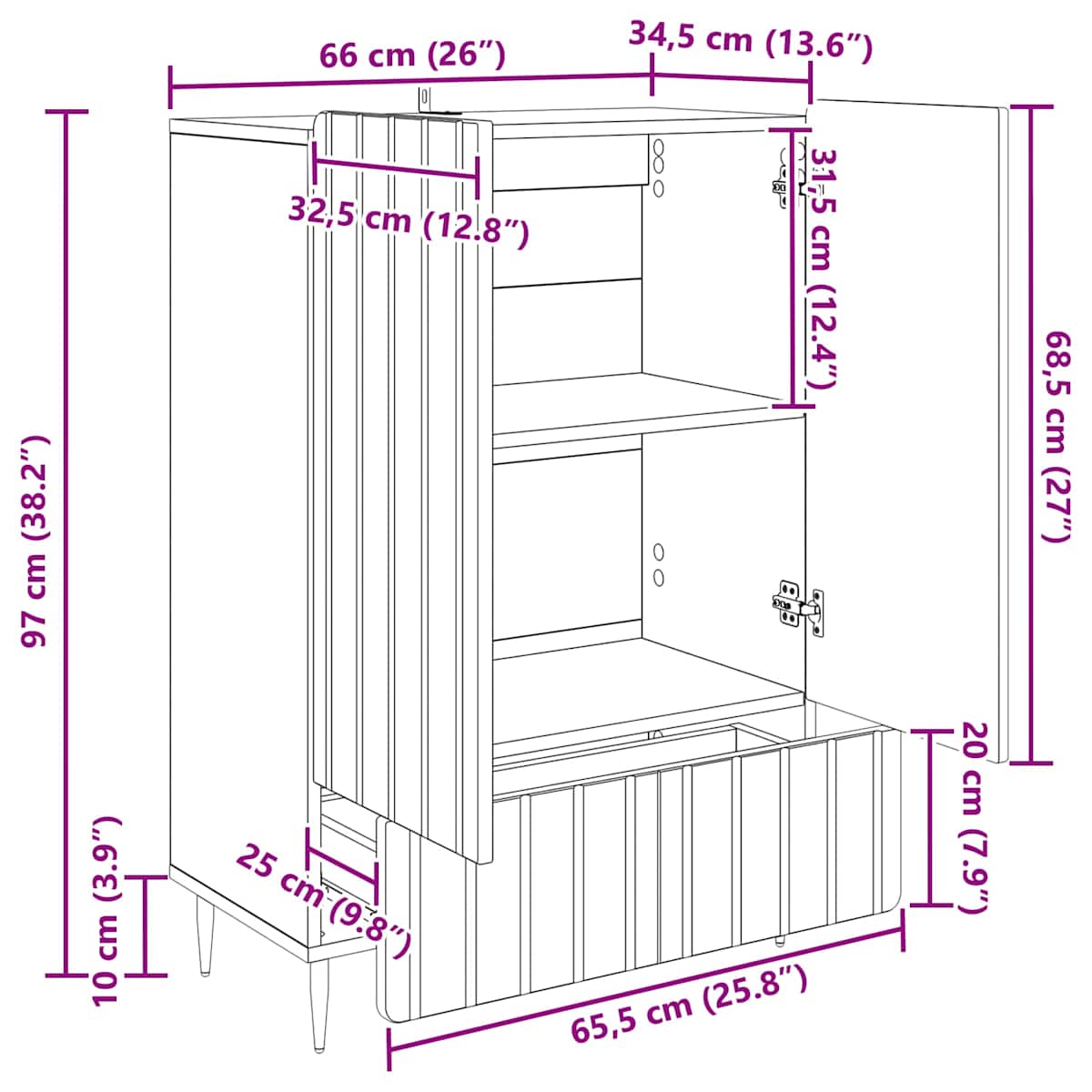 Sideboard 66 x 34,5 x 97 cm Konstrueret træ - Billede 10