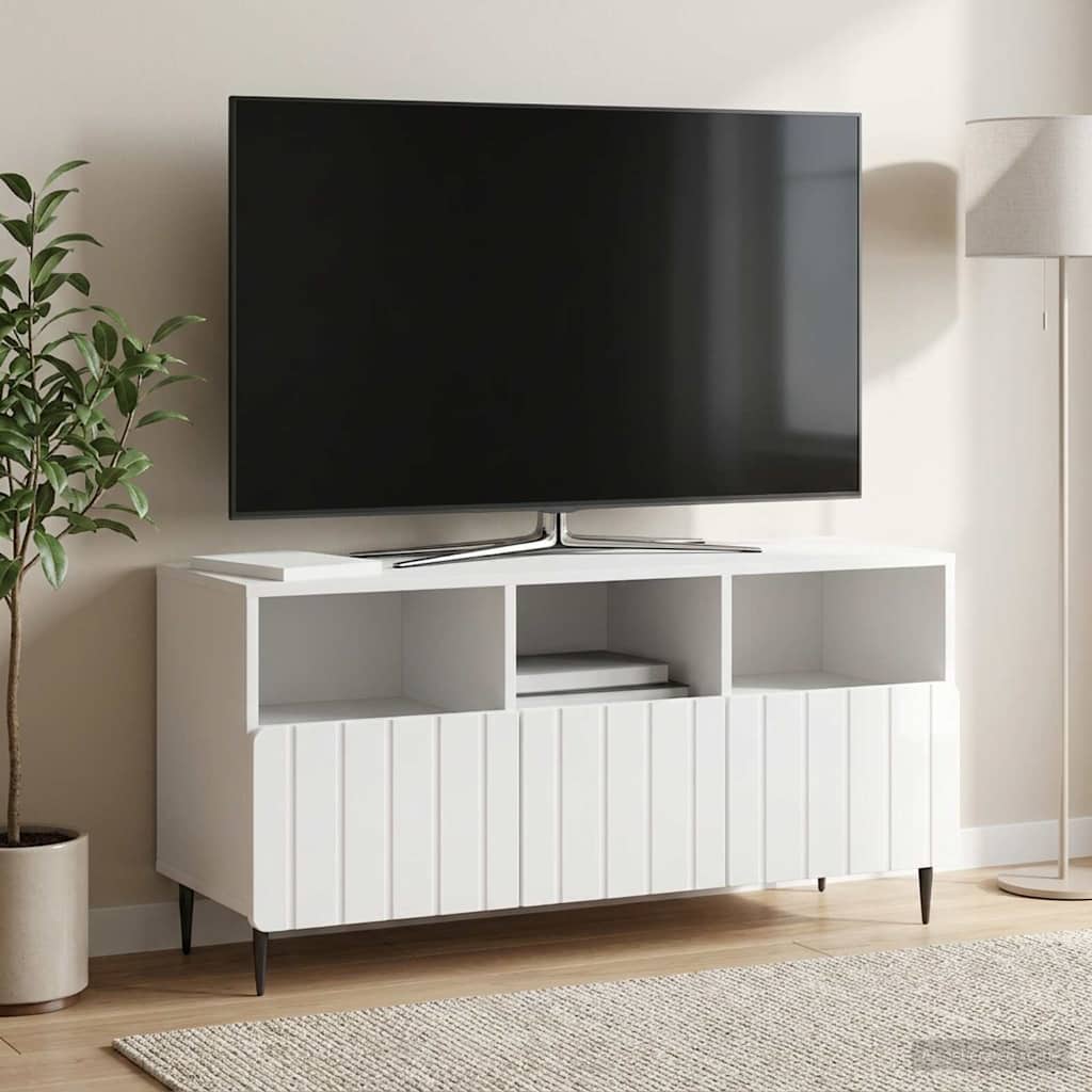 TV omarica Bela visok sijaj 102 x 34,5 x 50 cm Inženirski les