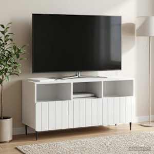 TV omarica Bela visok sijaj 102 x 34,5 x 50 cm Inženirski les