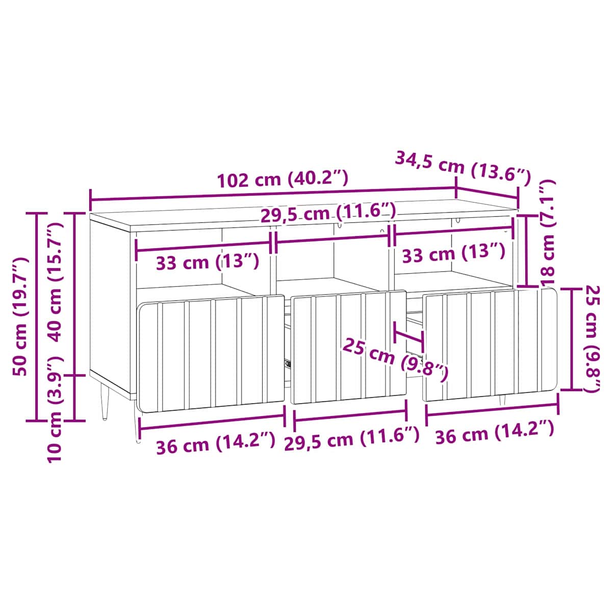 TV-skab 102 x 34,5 x 50 cm Konstrueret træ - Billede 11