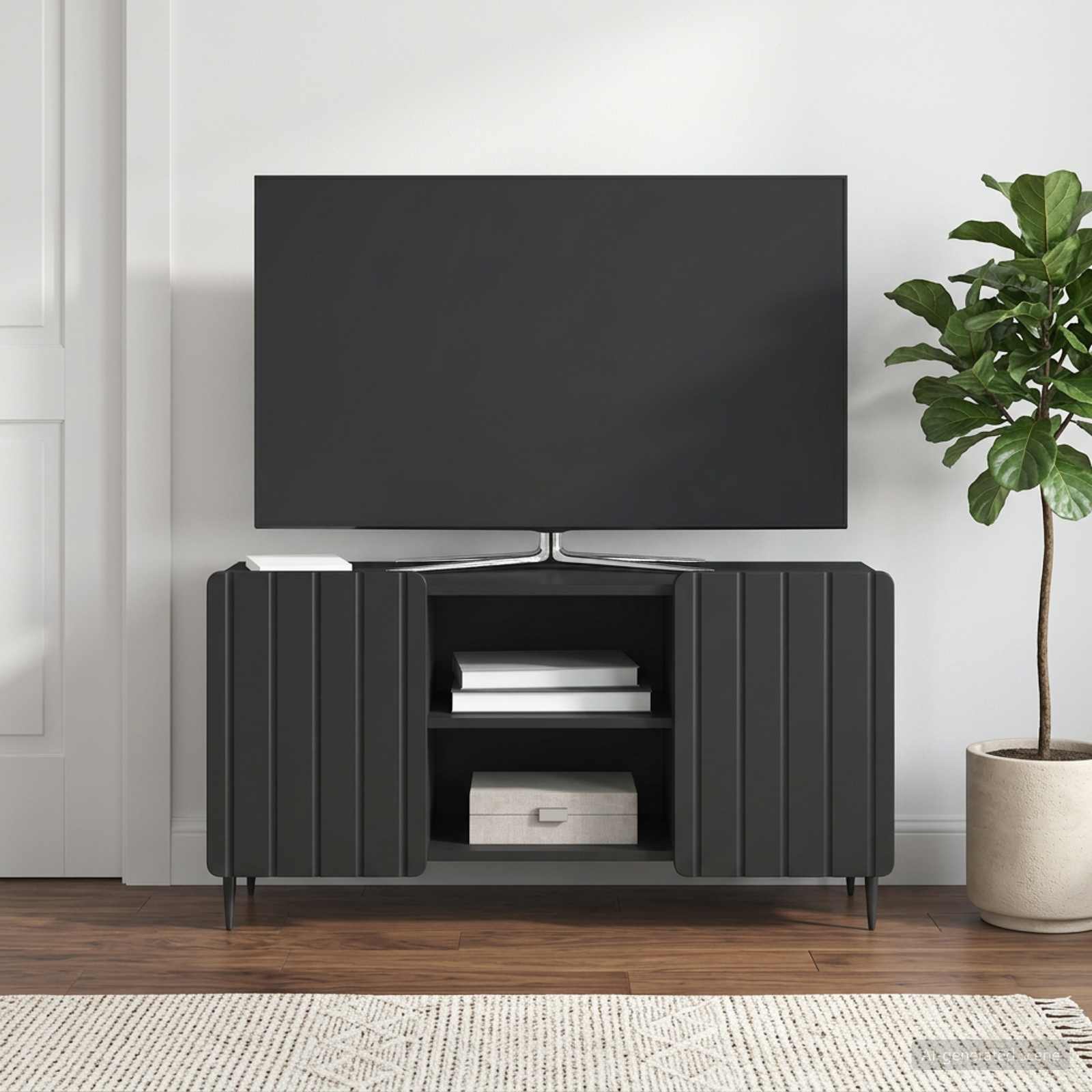 TV-kaappi Musta 102 x 34,5 x 52 cm Tekninen puu - Image 4