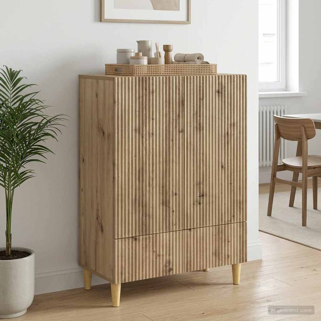 Dressoir Artisanaal eiken 66 x 34,5 x 95 cm Bewerkt hout - Afbeelding 3