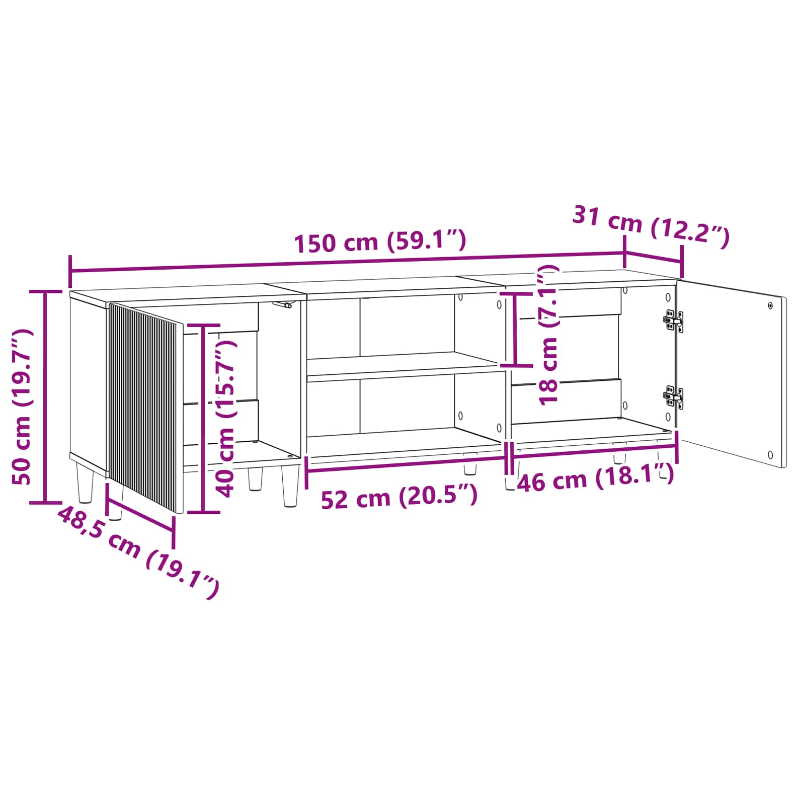 Ντουλάπι TV Λευκό 150 x 31 x 50 εκ. Επεξεργασμένο Ξύλο - Image 9