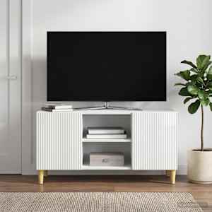 TV omarica Bela visok sijaj 102 x 34,5 x 50 cm Inženirski les