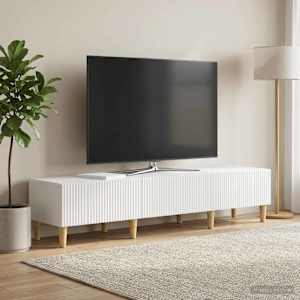TV omarica Bela visok sijaj 147 x 34,5 x 30 cm Inženirski les