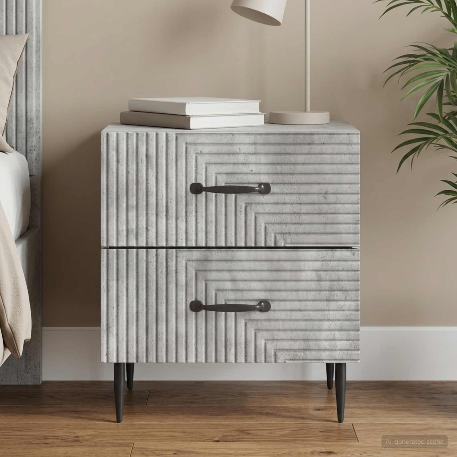 Κομοδίνο με συρτάρι Γκρι Σκυροδέματος 43 x 34,5 x 47,5 εκ