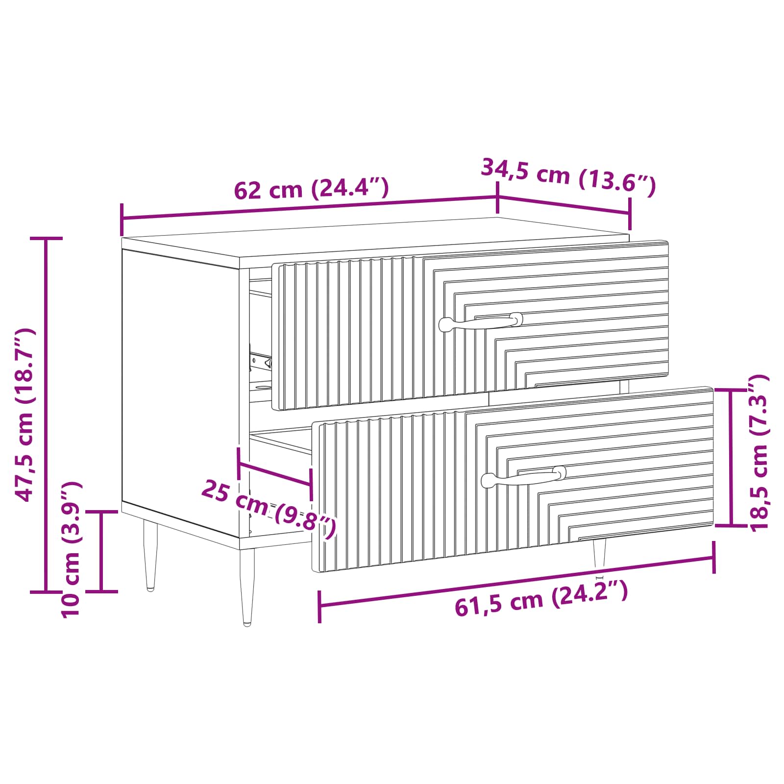 Nočna omarica Dimljen hrast 62 x 34,5 x 47,5 cm Inženirski les - slika 9