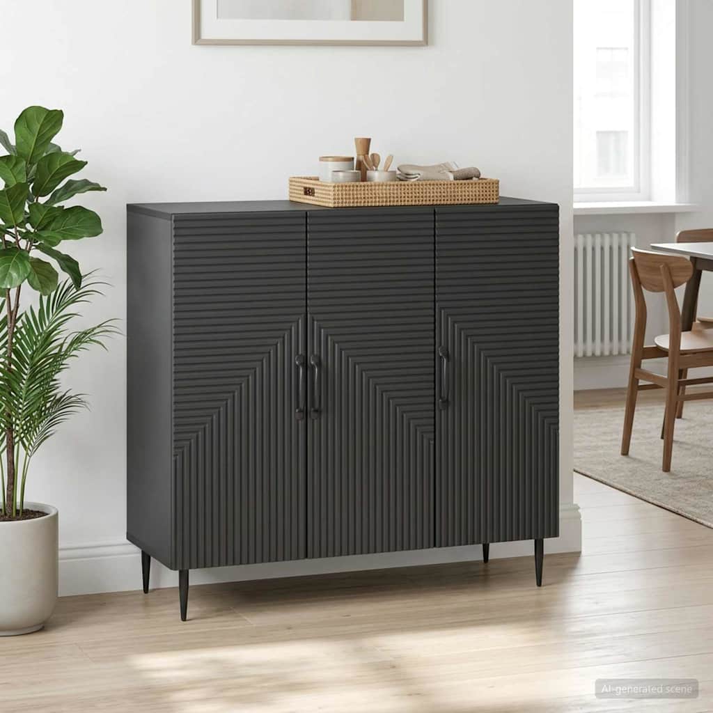 Dressoir Zwart 89 x 34,5 x 80 cm Bewerkt hout – afbeelding 1