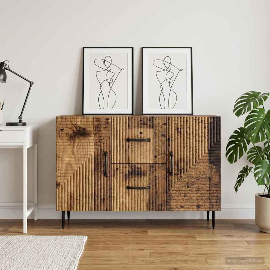 Dressoir met lade Oud hout 89 x 34,5 x 60 cm Bewerkt hout – afbeelding 1
