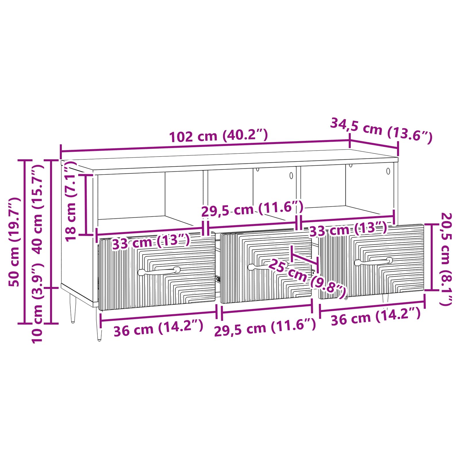 TV omarica s predalom Bela 102 x 34,5 x 50 cm Inženirski les - slika 9