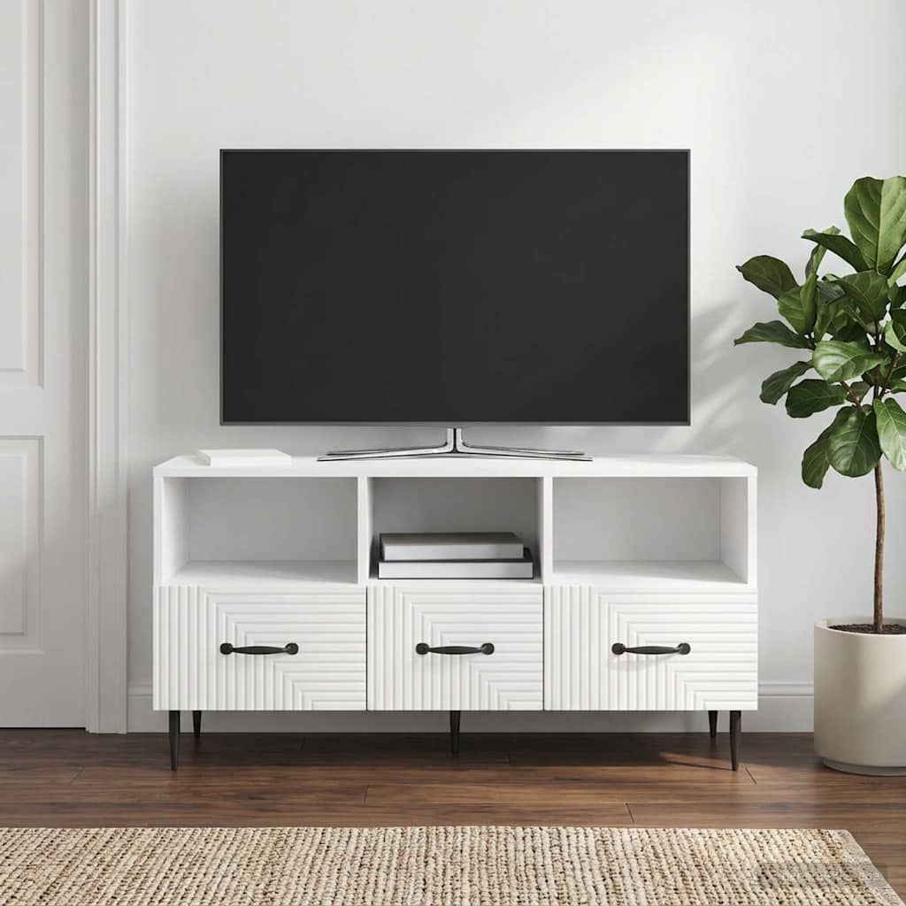 TV omarica Bela visok sijaj 102 x 34,5 x 50 cm Inženirski les - slika 4