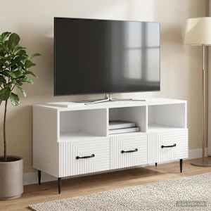 TV omarica Bela visok sijaj 102 x 34,5 x 50 cm Inženirski les