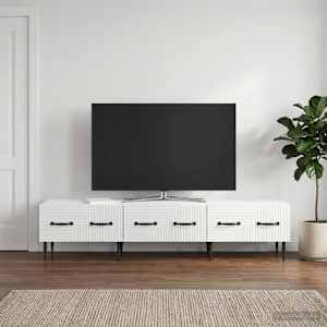 TV omarica Bela visok sijaj 147 x 34,5 x 30 cm Inženirski les