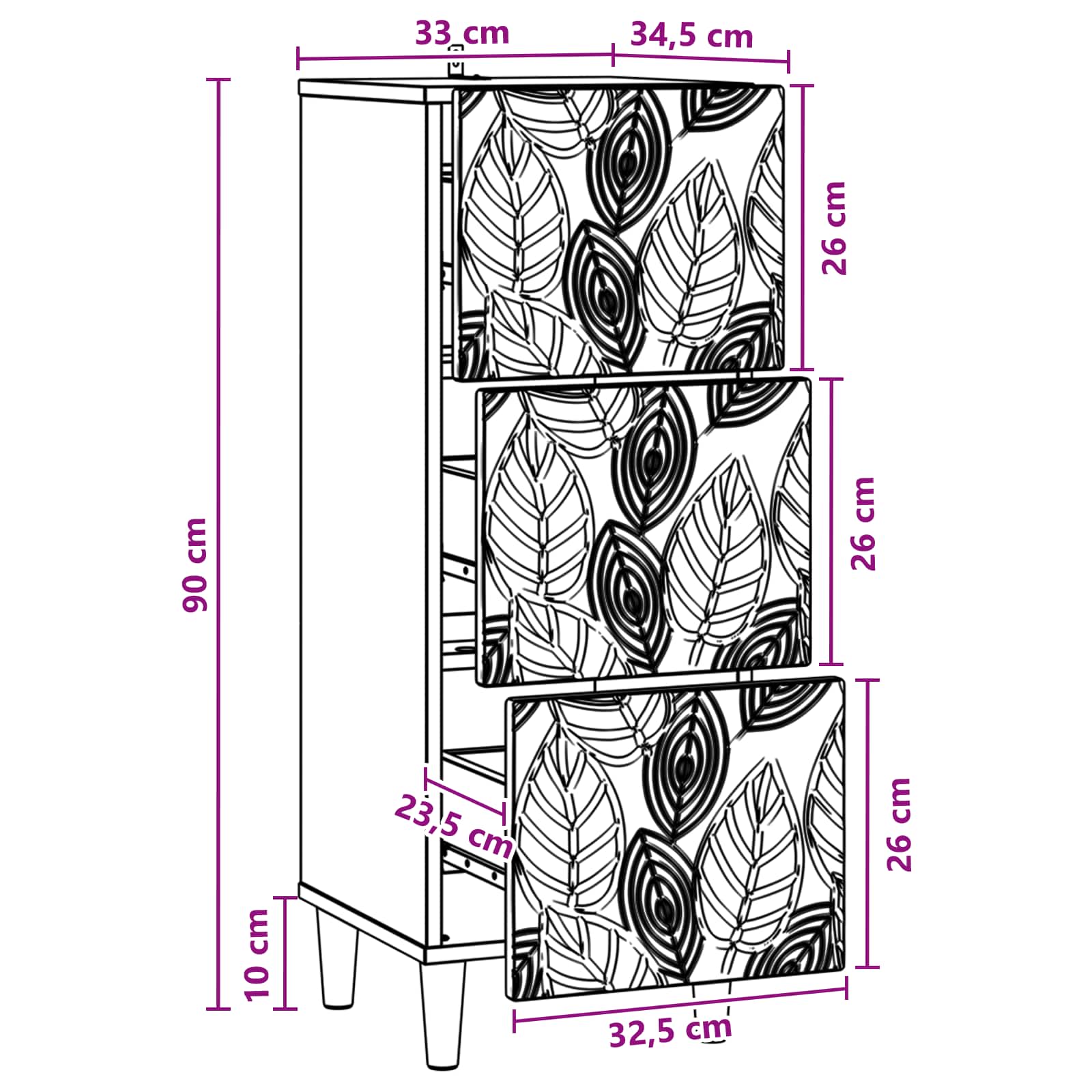 Ντουλάπι με Συρτάρια Μαύρο 33 x 34,5 x 90 εκ Επεξεργασμένο Ξύλο - Image 8