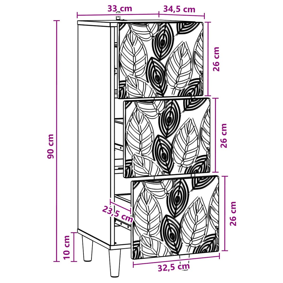 Skuffeskab 33 x 34,5 x 90 cm Konstrueret træ - Billede 11
