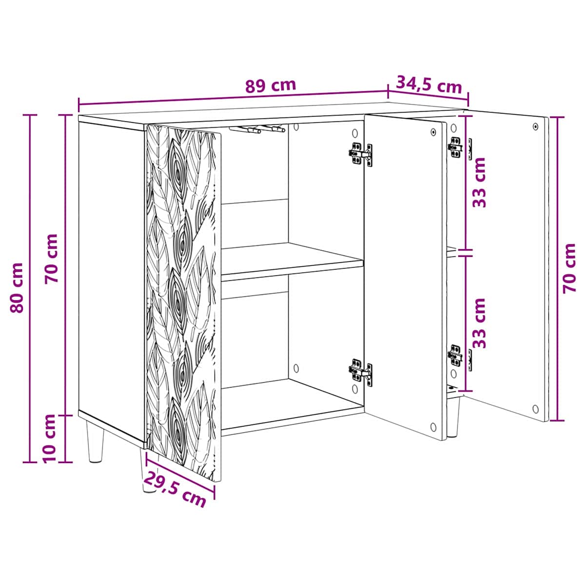 Sideboard 89 x 34,5 x 80 cm Konstrueret træ - Billede 11