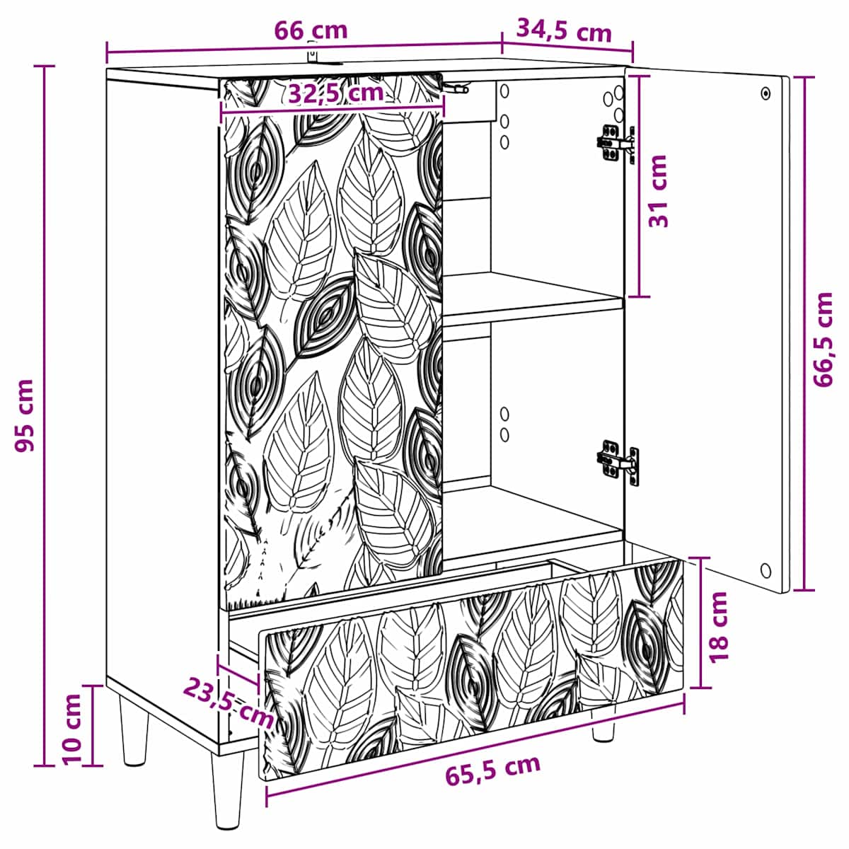 Sideboard 66 x 34,5 x 95 cm Konstrueret træ - Billede 11