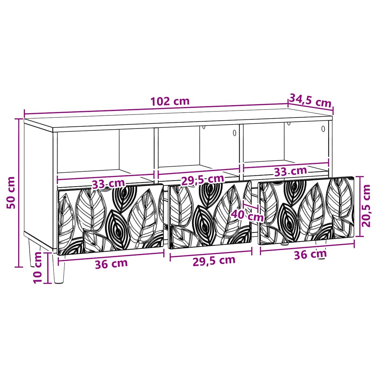 TV-skab 102 x 34,5 x 50 cm Konstrueret træ - Billede 11