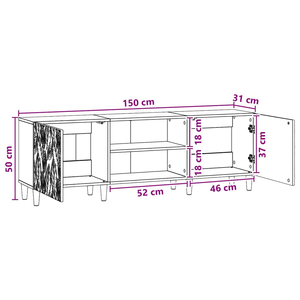 TV-skab 150 x 31 x 50 cm Konstrueret træ - Billede 11