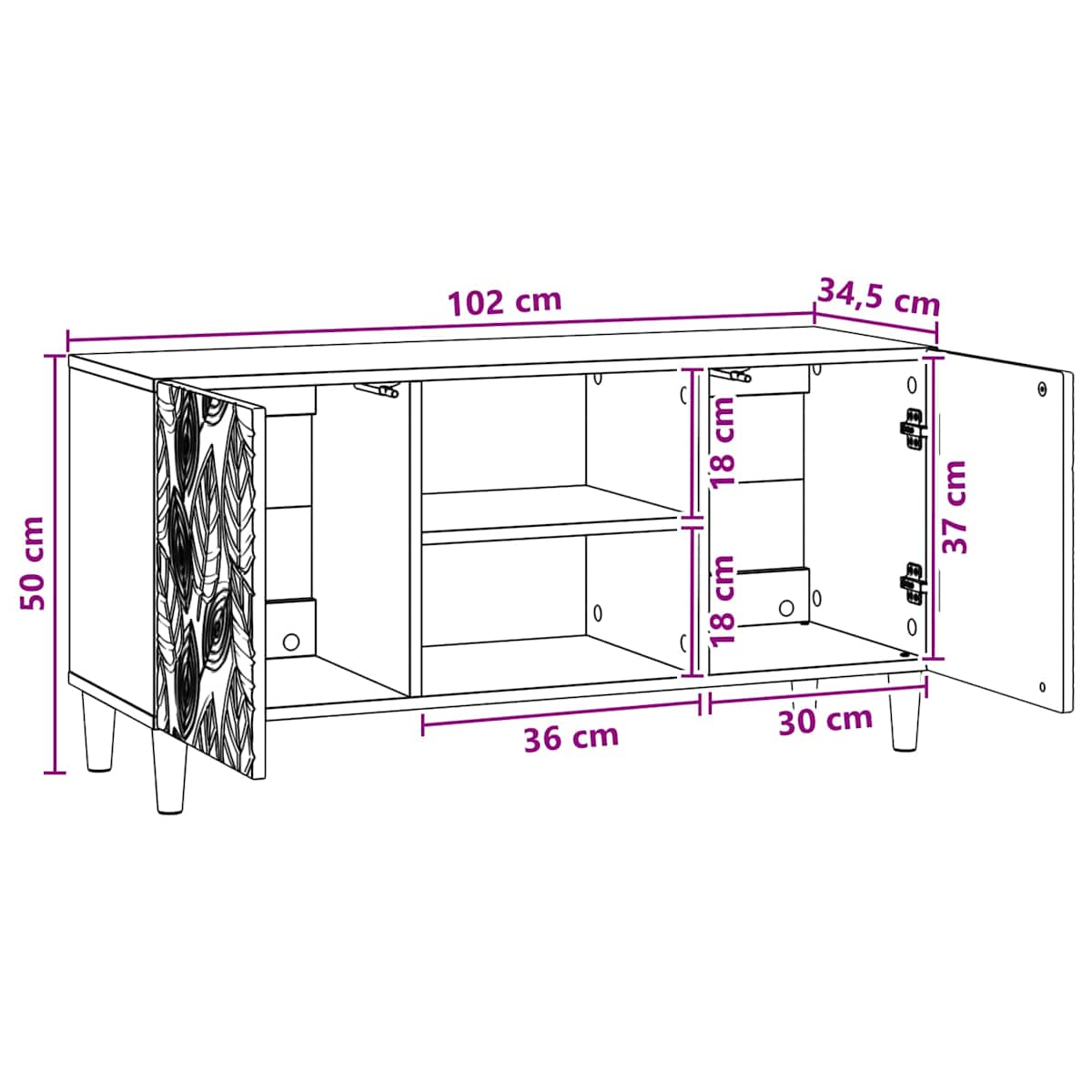 TV-skab 102 x 34,5 x 50 cm Konstrueret træ - Billede 11