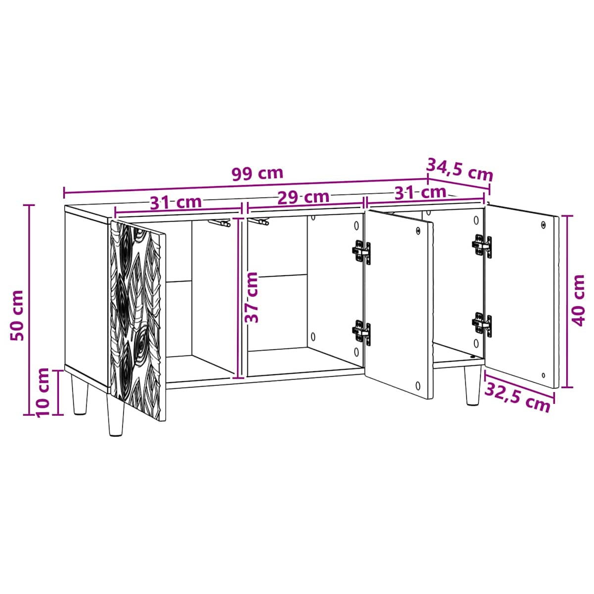 TV-skab 99 x 34,5 x 50 cm Konstrueret træ - Billede 11