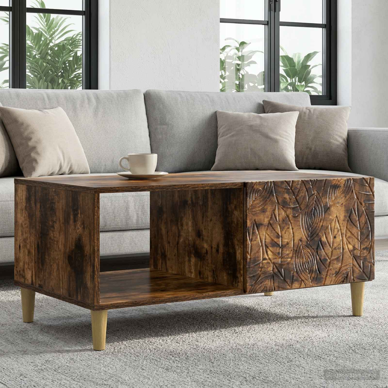 Salontafel Gerookt eiken 90 x 50 x 40 cm Bewerkt hout – afbeelding 1