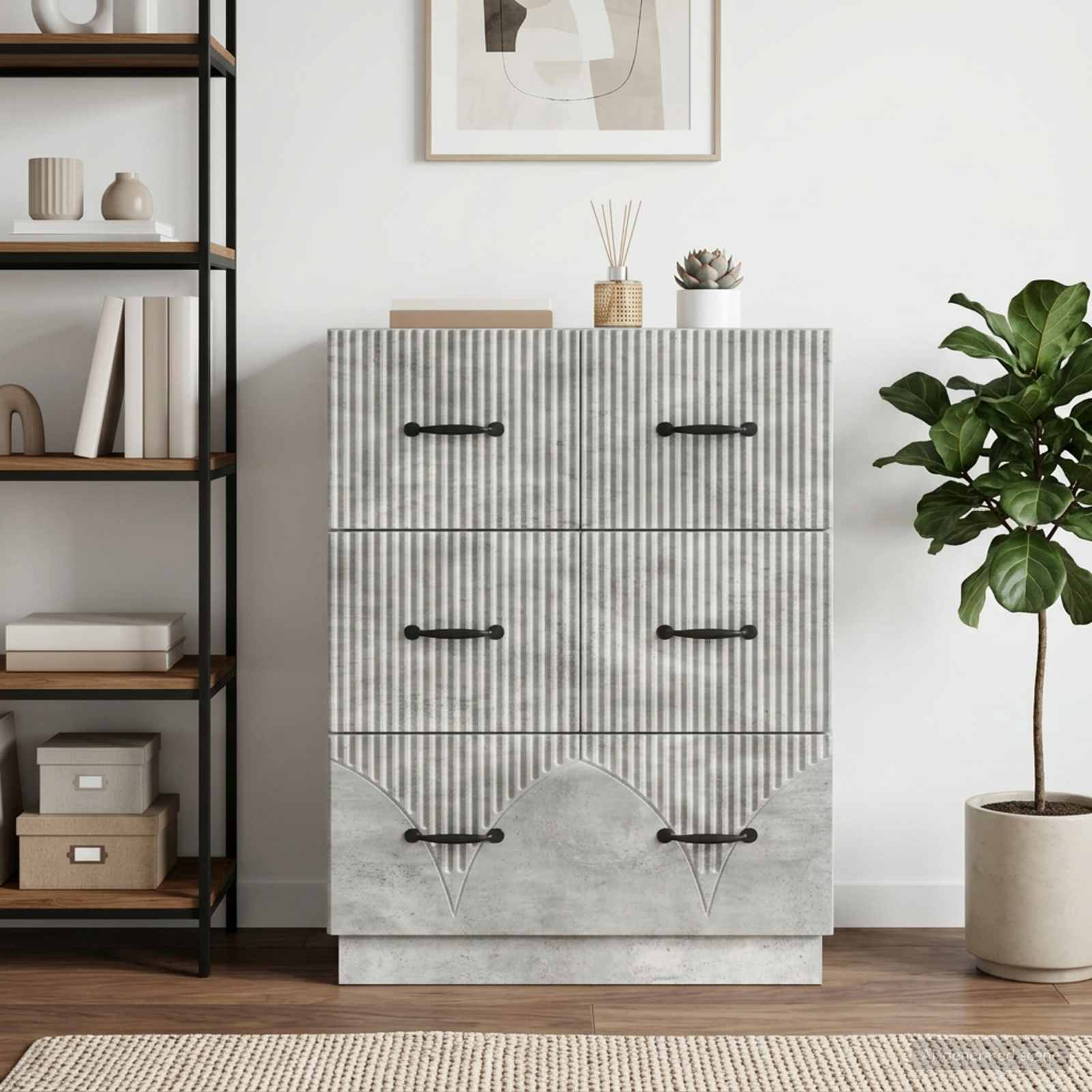 Ντουλάπι με Συρτάρια Γκρι Σκυροδέματος 66 x 34,5 x 87 εκ. - Image 5