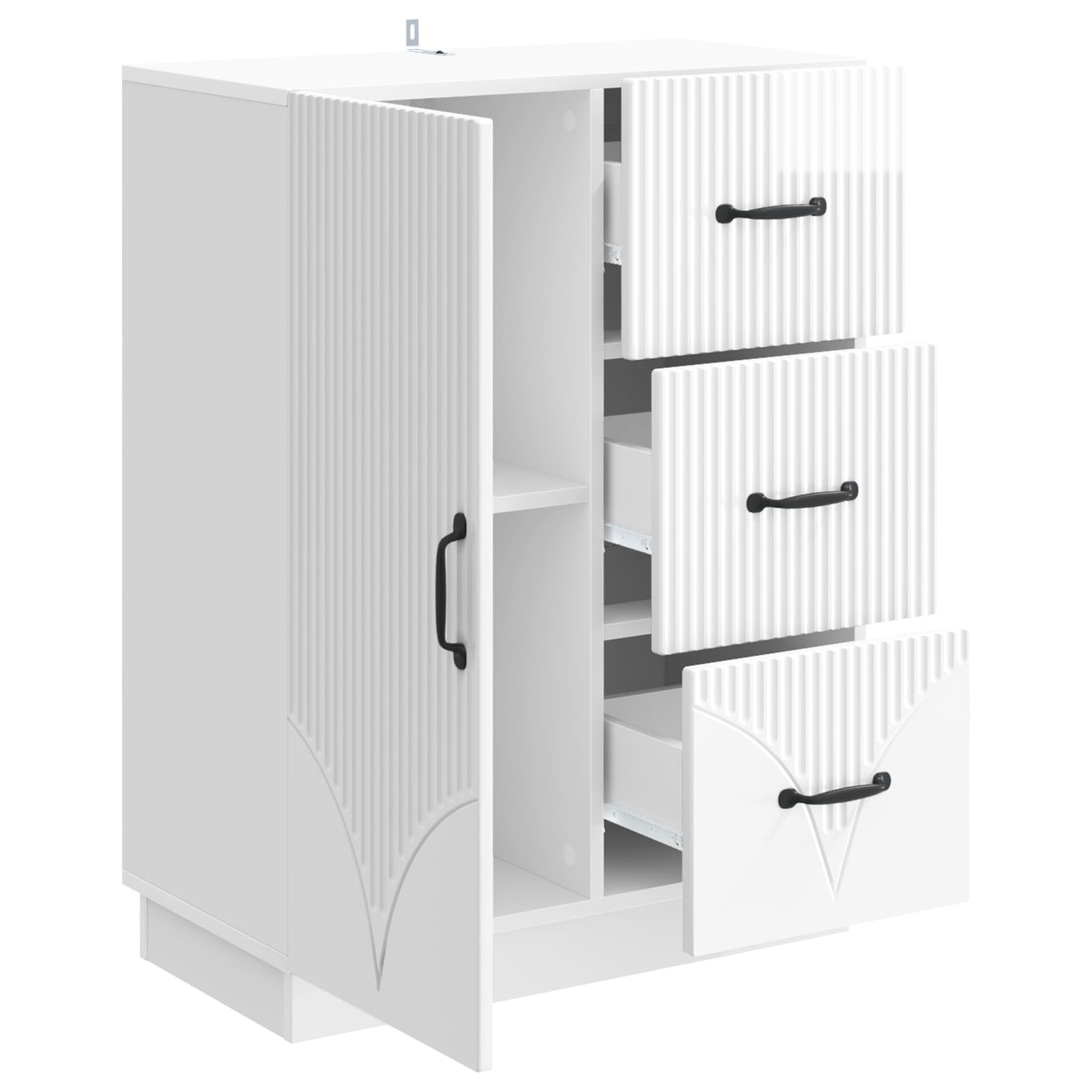 Strani šal Bela visok sijaj 66 x 34,5 x 87 cm Inženirski les - slika 3