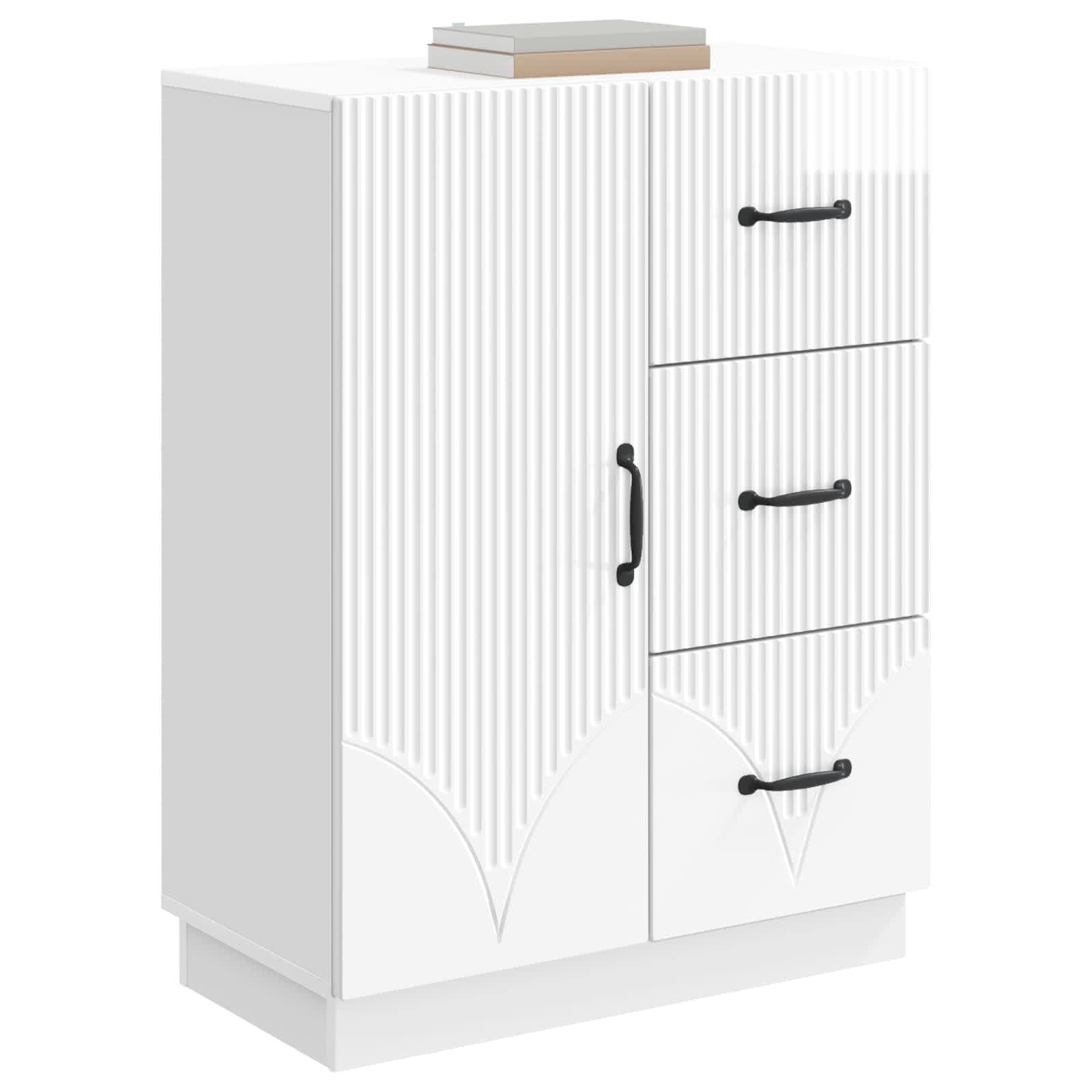 Strani šal Bela visok sijaj 66 x 34,5 x 87 cm Inženirski les - slika 2