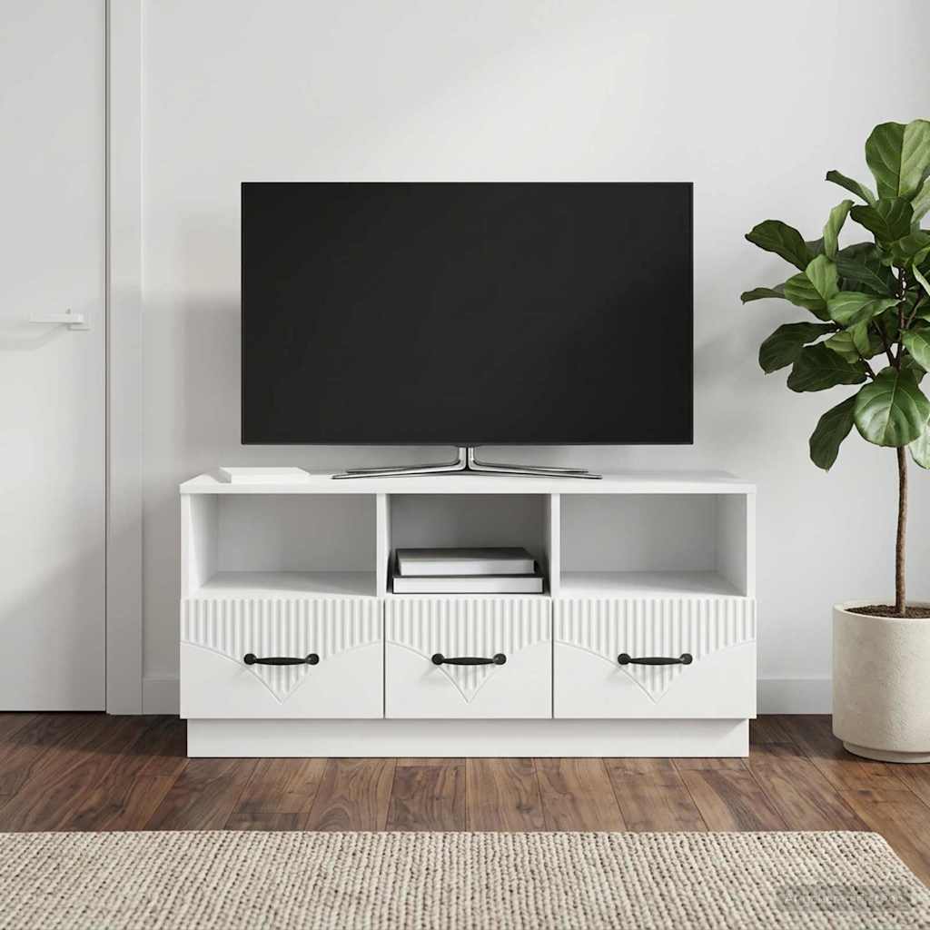 TV-kaappi Korkeakiiltoinen valkoinen 102 x 34,5 x 47 cm