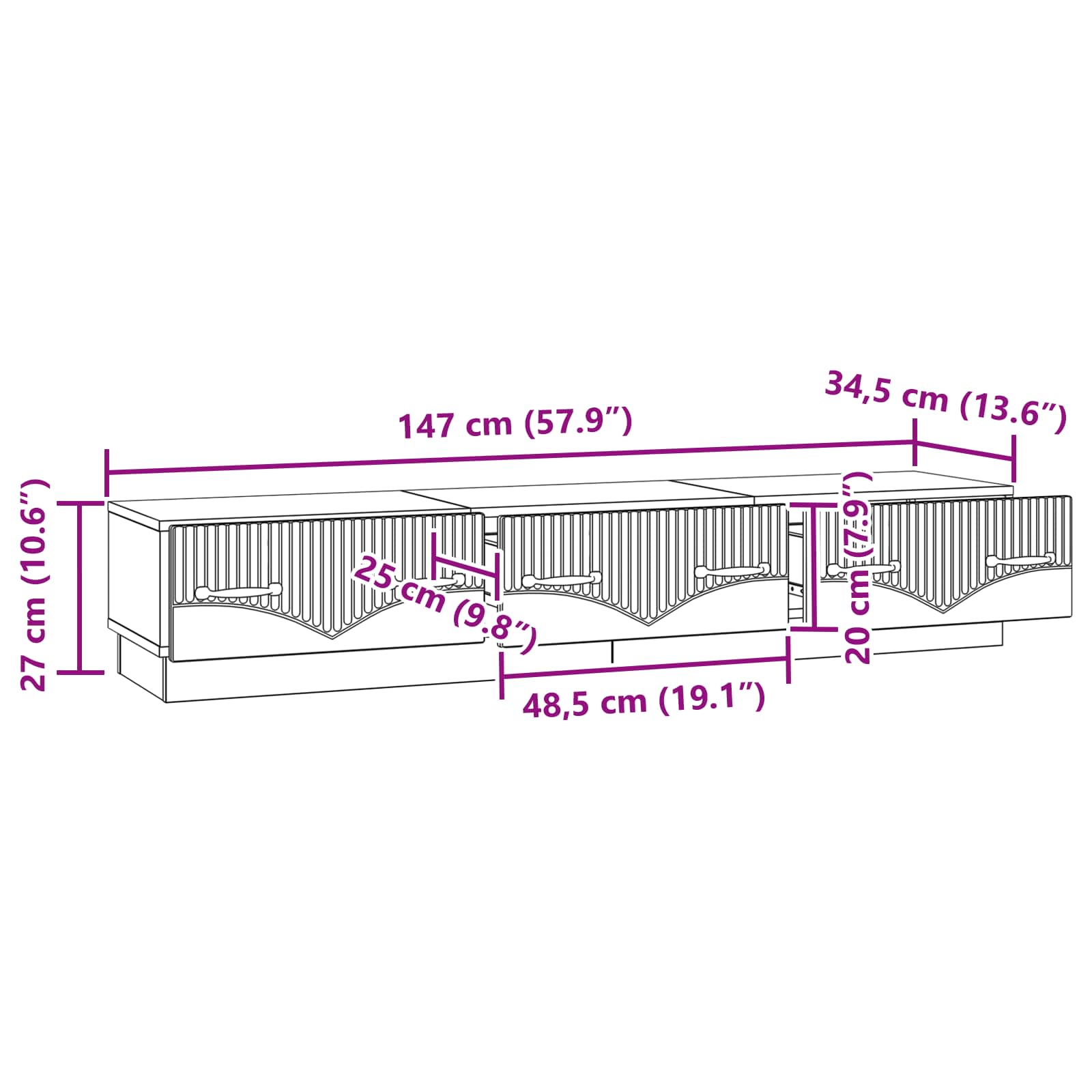 TV-kaappi laatikon kanssa Musta 147 x 34,5 x 27 cm Tekninen puu - Image 9