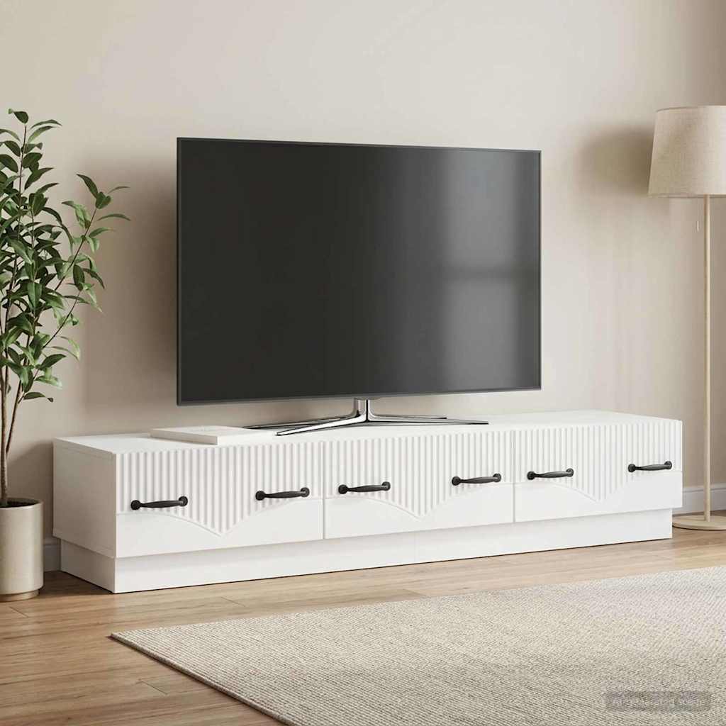 TV omarica Bela visok sijaj 147 x 34,5 x 27 cm Inženirski les
