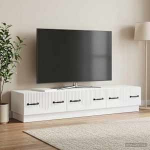 TV omarica Bela visok sijaj 147 x 34,5 x 27 cm Inženirski les