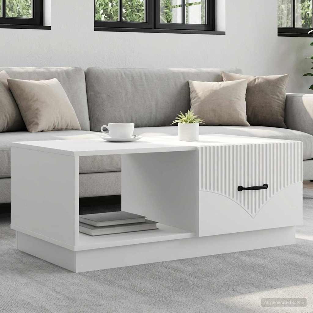 Salontafel Wit 90 x 50 x 37 cm Bewerkt hout – afbeelding 1