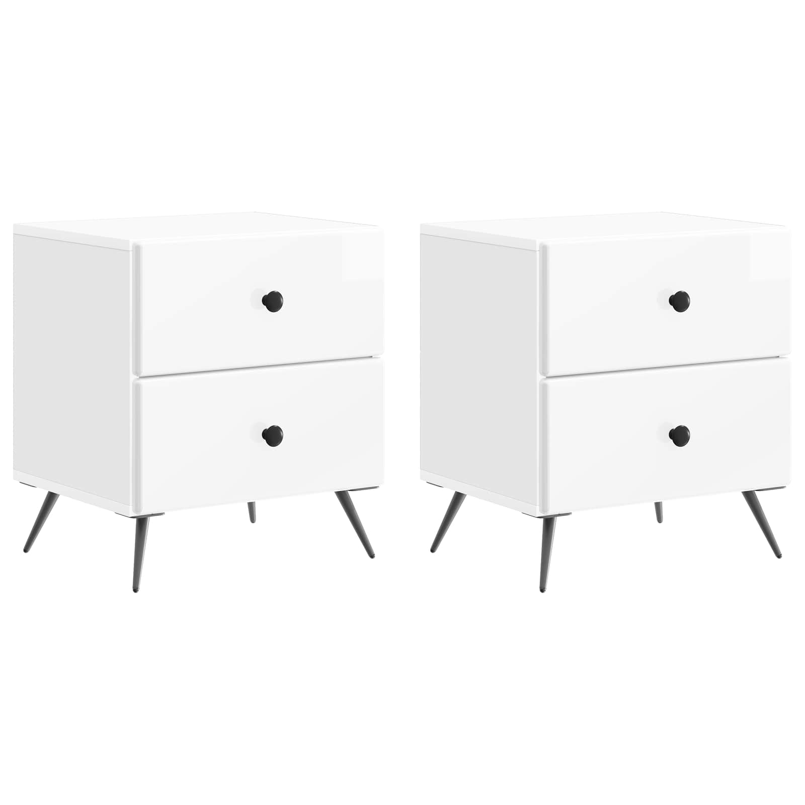 vidaXL Dulap de noapte 2 pcs Alb foarte lucios 43 x 34,5 x 47,5 cm