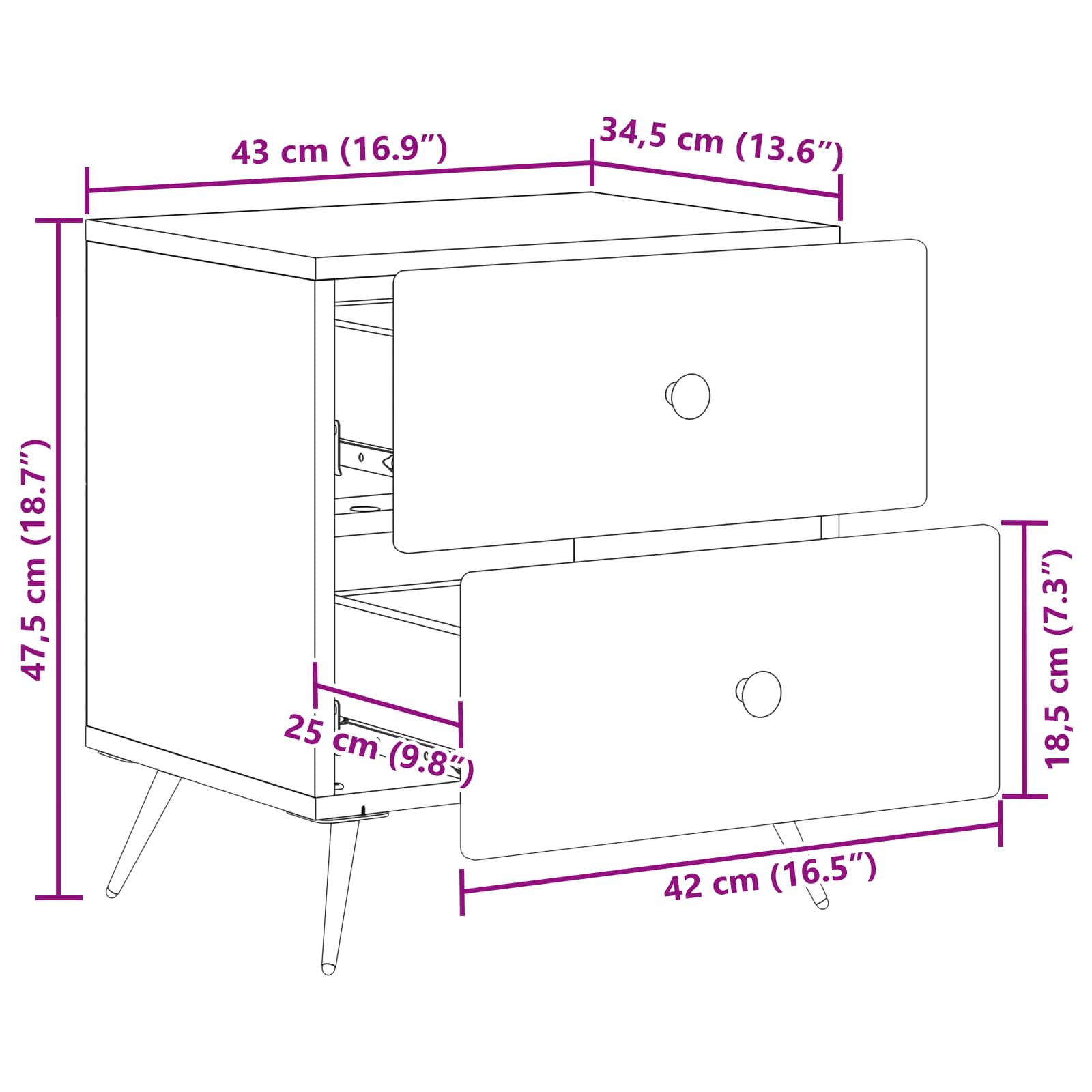 Nočna omarica 2 pcs Star les 43 x 34,5 x 47,5 cm Inženirski les - slika 10