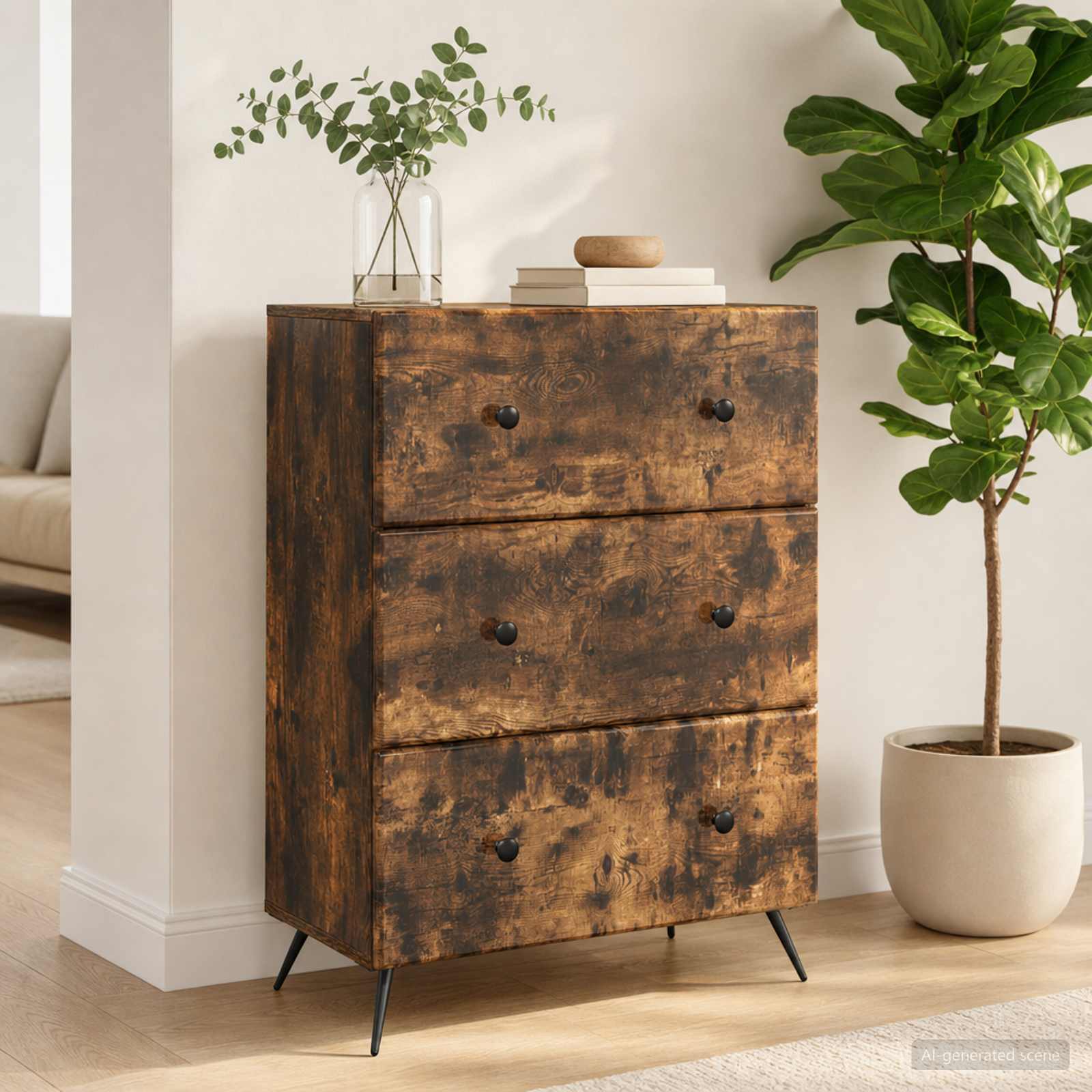 vidaXL Dulap cu sertare Stejar fumuriu 66 x 34,5 x 90 cm