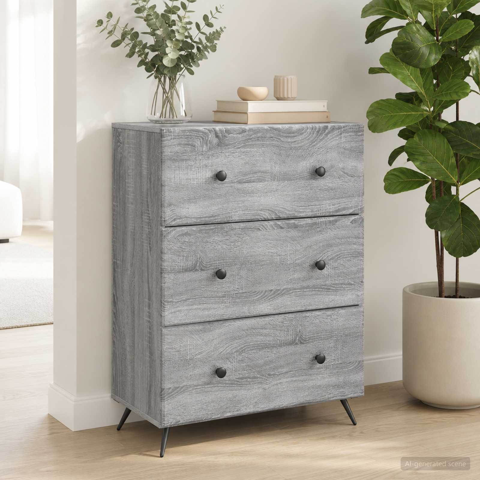 vidaXL Dulap cu sertare Sonoma gri 66 x 34,5 x 90 cm Lemn prelucrat