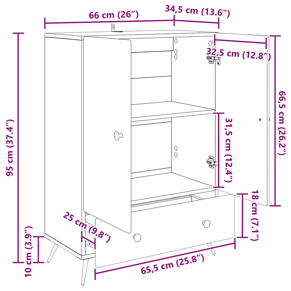 Sideboard 66 x 34,5 x 95 cm Konstrueret træ - Billede 10