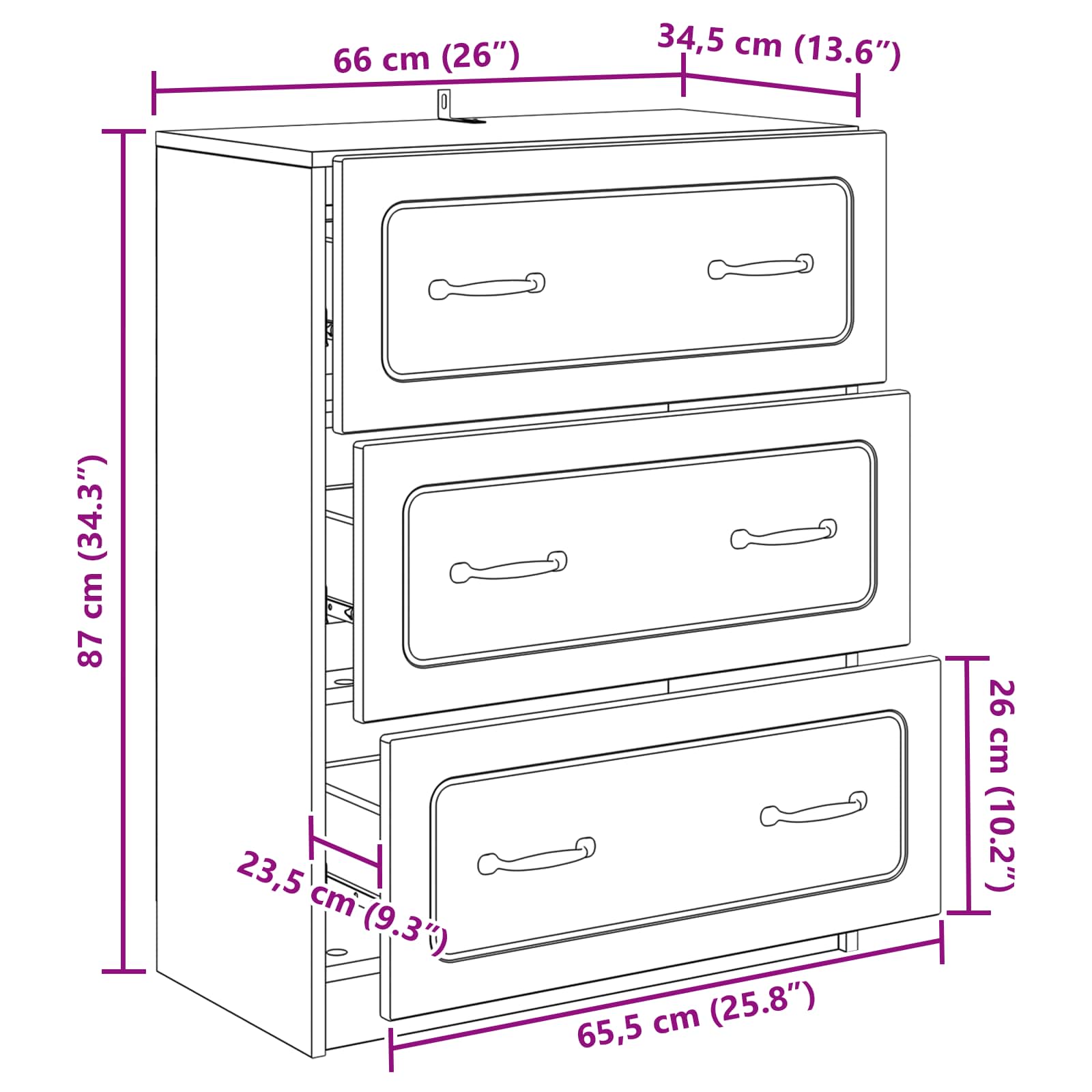 Ντουλάπι με Συρτάρια Γυαλιστερό Λευκό 66 x 34,5 x 87 εκ. - Image 9