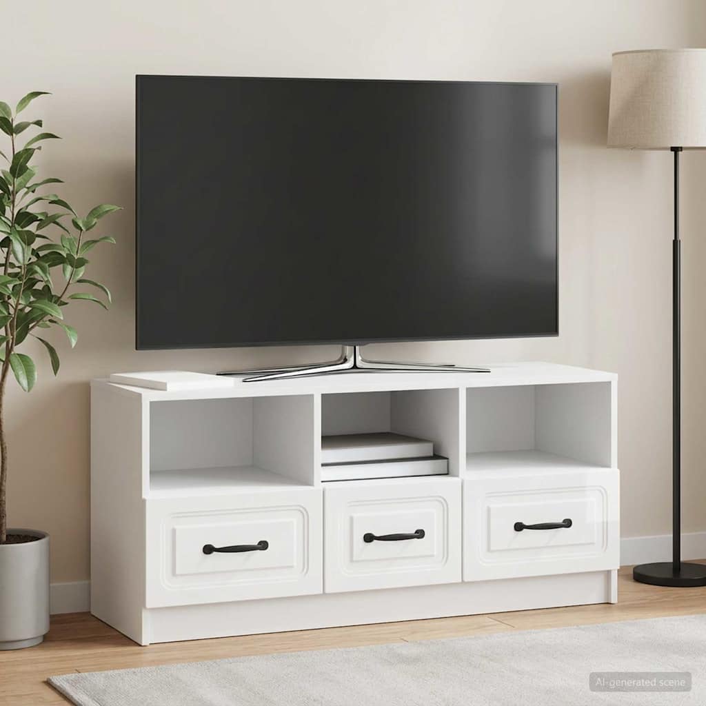 vidaXL Cabinet TV Alb foarte lucios 102 x 34,5 x 47 cm Lemn prelucrat