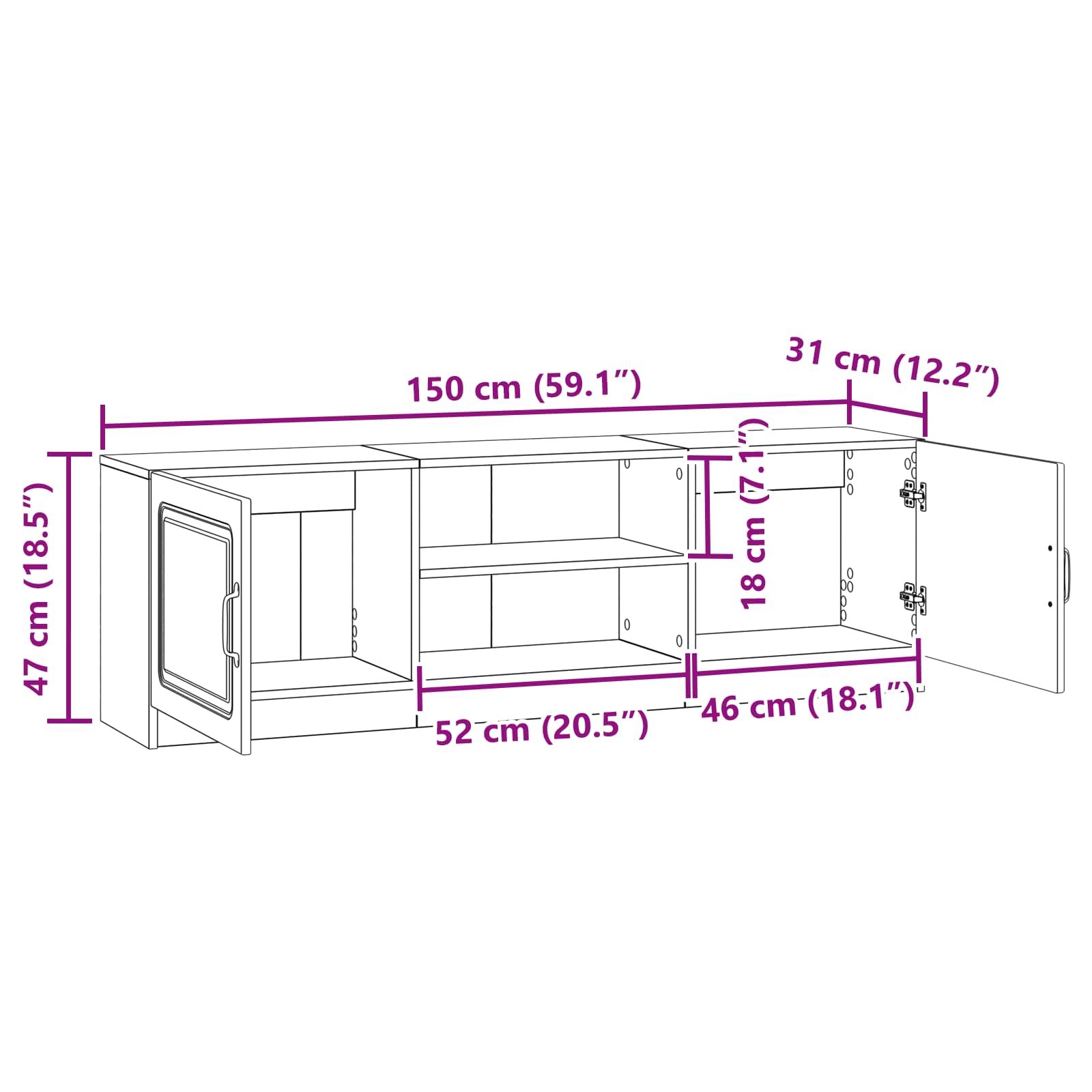 Ντουλάπι TV Λευκό 150 x 31 x 47 εκ Επεξεργασμένο Ξύλο - Image 9