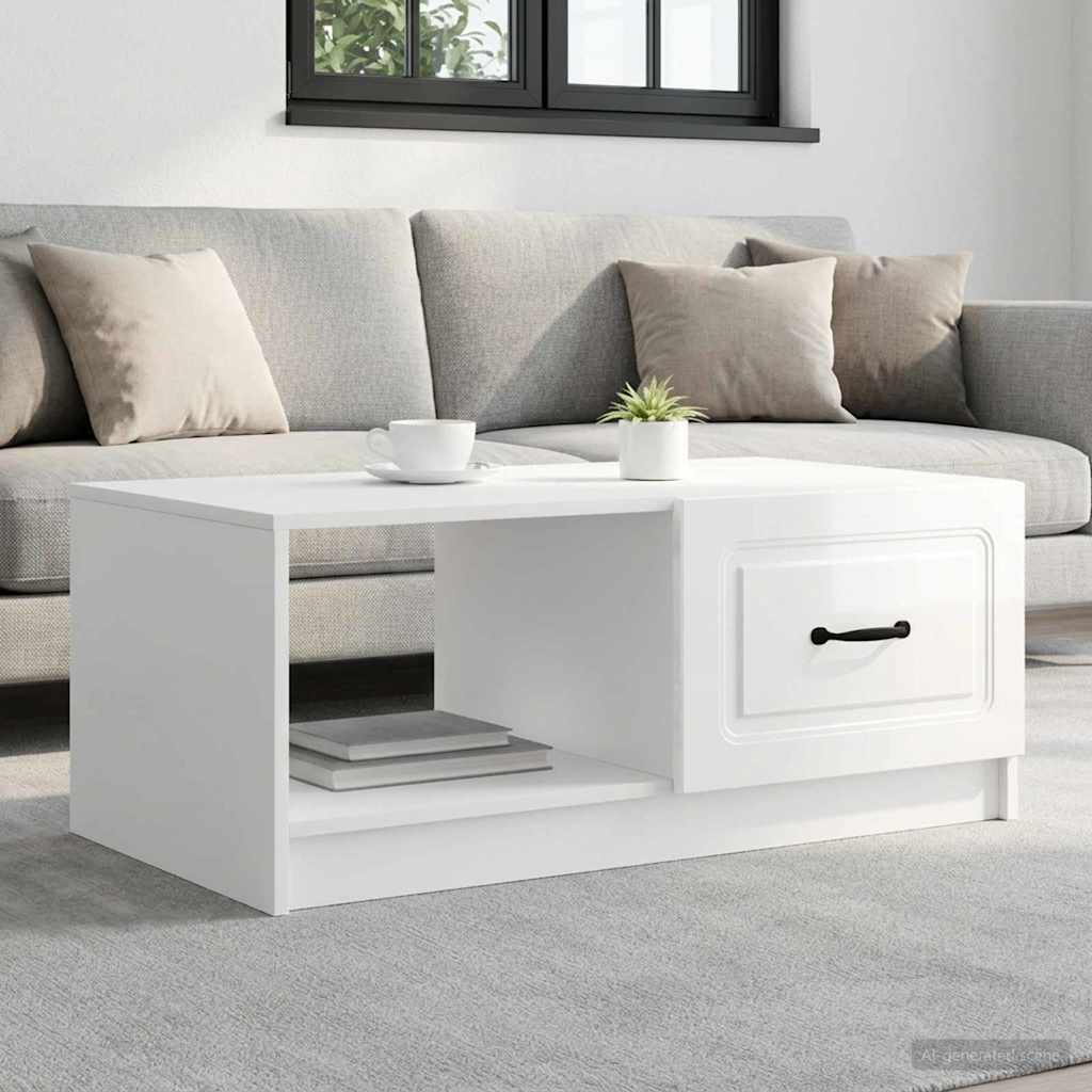 Klubska miza Bela visok sijaj 90 x 50 x 37 cm Inženirski les