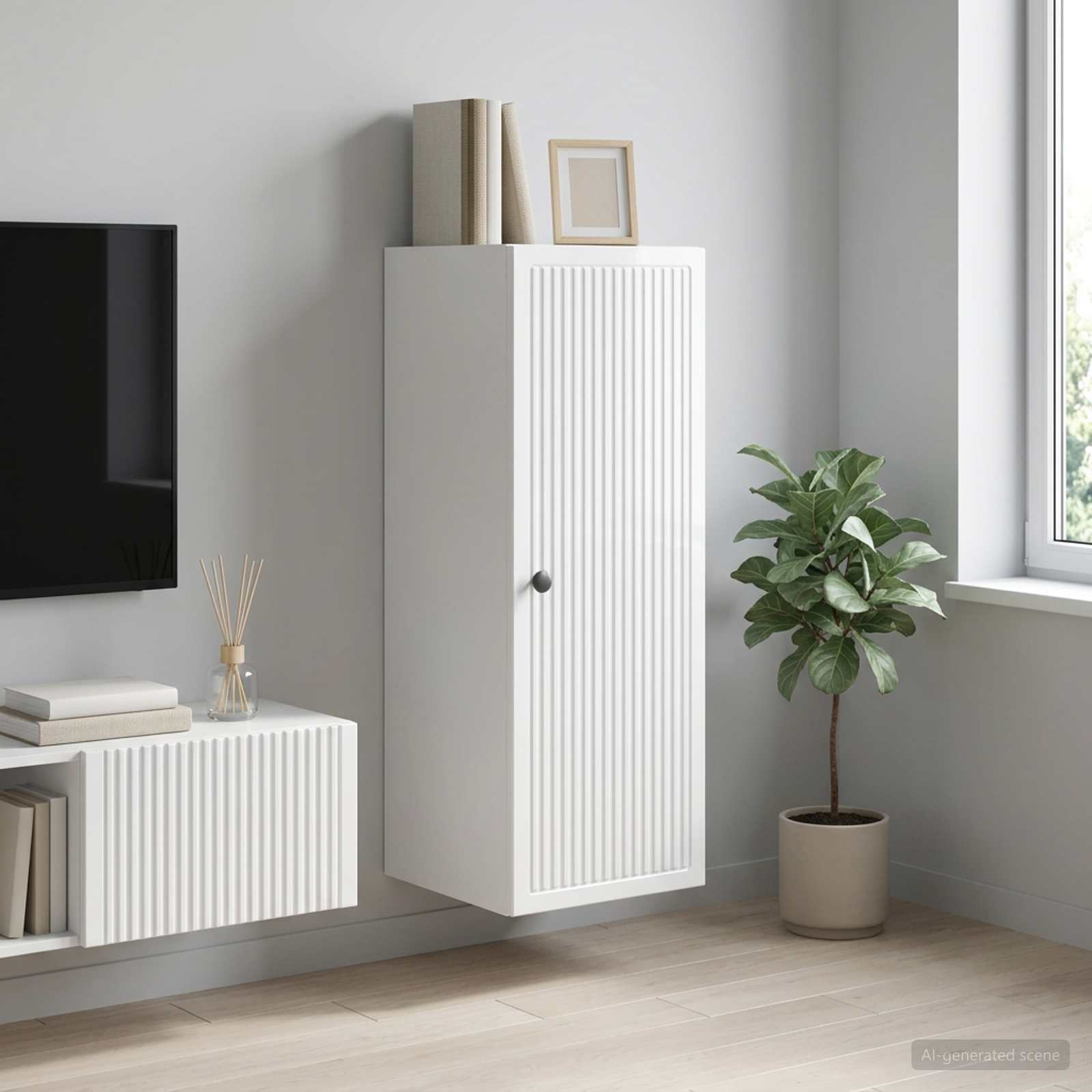 Væghængt skab i konstrueret træ 33 x 34,5 x 90 cm - hvid højglans